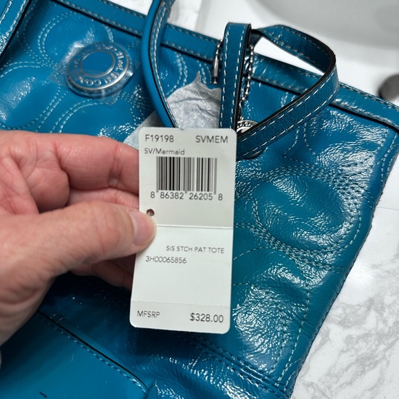 Coach Shiny Leather Teal Green/Blue Tote Bag - Picture 7 of 8